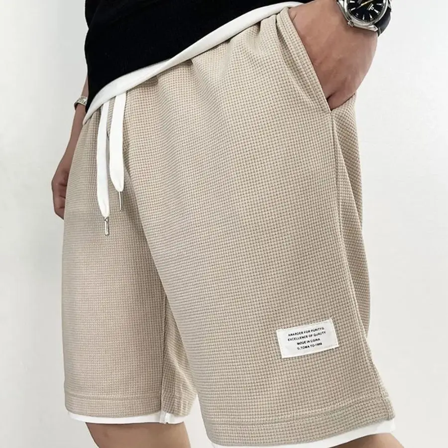 Summer Clothing Deals - Мужские короткие брюки Черные вафельные мужские