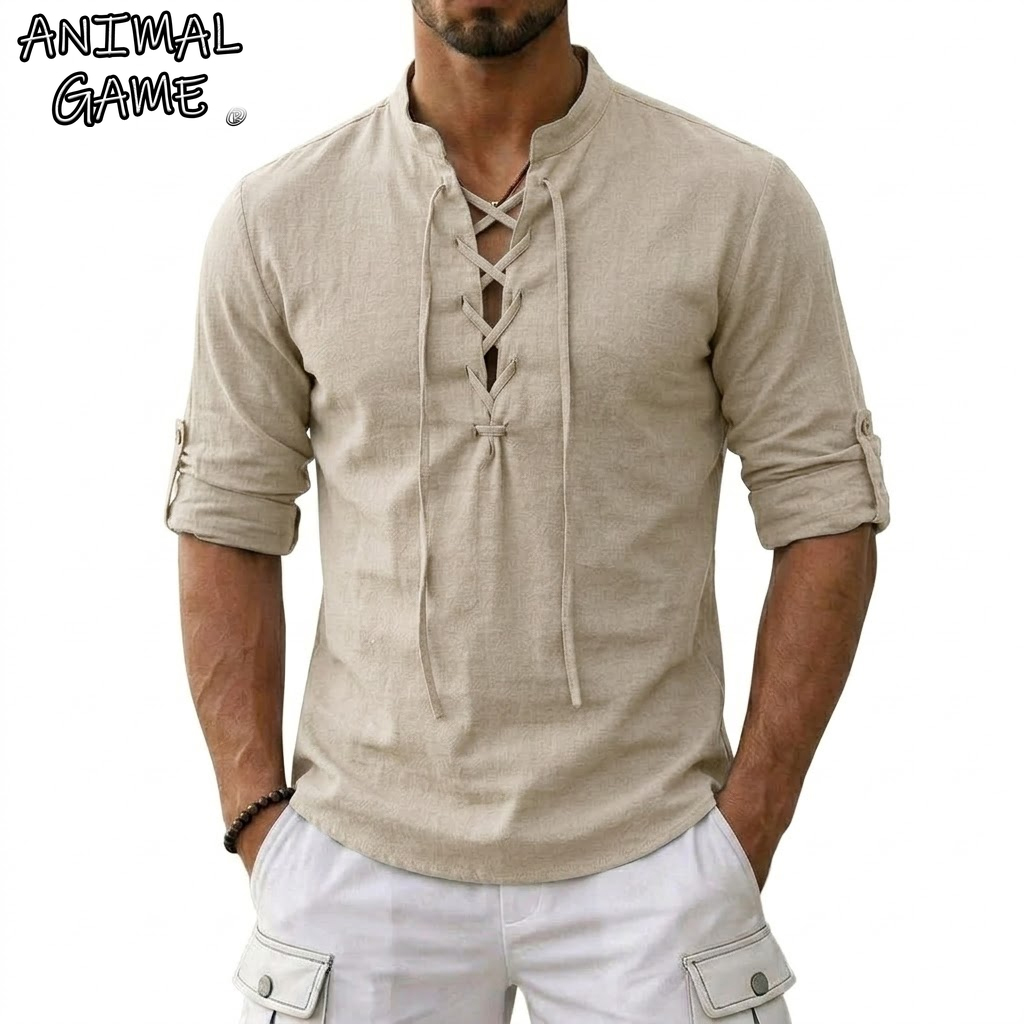 Summer Viking Clothing - Мужские льняные футболки с длинным рукавом