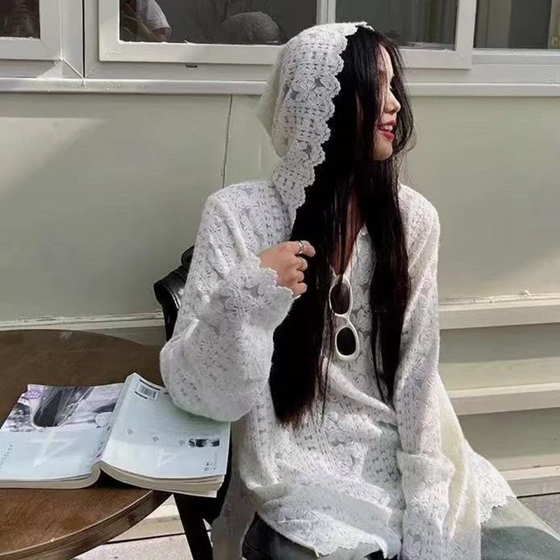 Summer Clothing Aesthetic - Y2K Кружевные рубашки с капюшоном Женская