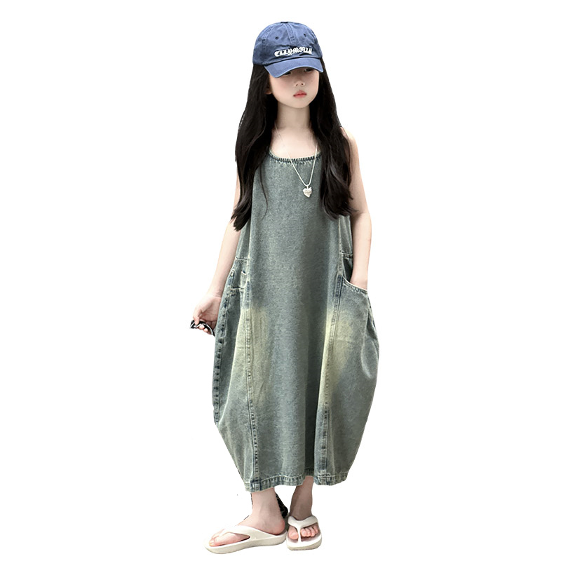 Summer Clothing Vintage - Винтажное синее детское джинсовое платье без