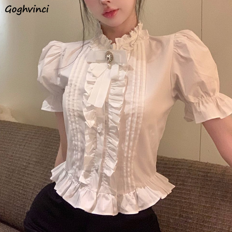 Summer Clothing Aesthetic - Рубашки с пышными рукавами, женские белые